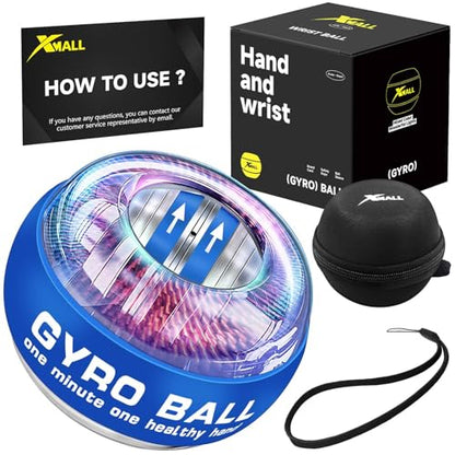 XMALL Torque Ball Hand Exerciser, Grip Strength Trainer, Forearm Strengthener, Wrist Power Gyro Ball, Hand Strengthening Devices, Wrist Strengthener, Finger Exerciser, Auto-Start - color: Blue (Colorful Light)