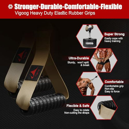 Heavy Duty Gym Exercise Handles Attachment for Cable Machine,Resistance Band,Pulley System Home Fitness Workout Equipment, with Elastic Rubber Grip and 2 Large Carabiners - color: Noble Khaki