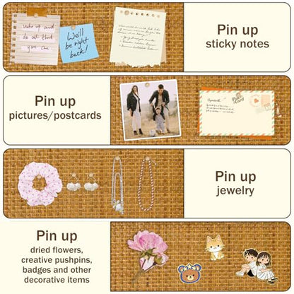 20" x 30" Bulletin Board, Round-Edged Rectangle Rattan Corkboard, Wooden Frame Boho Style Wall Organizer,5075Teng - size: 20*30 inch