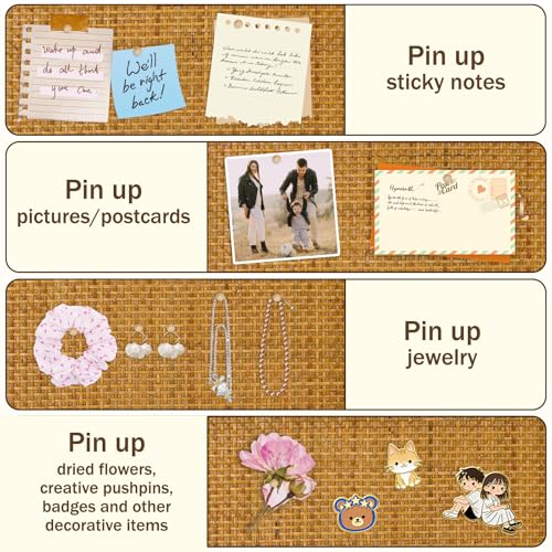 18" x 24" Bulletin Board, Round-Edged Rectangle Rattan Corkboard, Wooden Frame Boho Style Wall Organizer,4560Teng - size: 18*24 inch