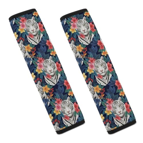 Universal Fit Spring Flowers Tiger Print Floral Animal Car Seat Belt Pad for Elderly Support, Stroller Pushchair High Chair, 1 Pair Shoulder Harness Cover Neck and Shoulder Support - color: Pattern 133