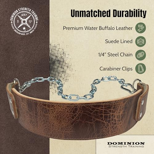 Heavy-Duty Leather Dip Belt with Steel Chain - Ultimate Accessory for Weighted Pullups, Dips, and Progressive Overload - color: Antique Brown