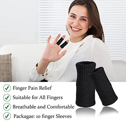 Finger Compression Sleeves, 10 Pcs | Finger Protectors Cots for Arthritis Swelling Basketball Sport, Breathable Elastic - color: Black