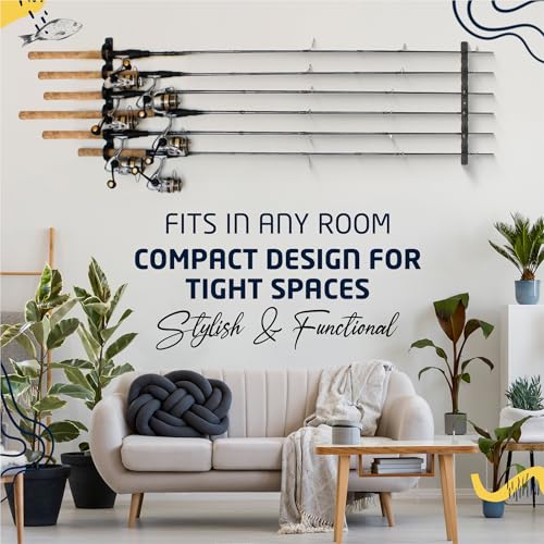 Rush Creek Creations, Ceiling Fishing Rod Holder for 6 Rods, Fishing Pole Holder for Garage Organization & Wall Storage, Gear, Accessories(2 Horizontal Rack)(Pack of 6) - size: Two Pack (Pack of 6)
