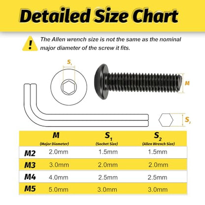 Kadrick Metric Screw Assortment, 2000PCS Metric Bolt Assortment Kit M2 M3 M4 M5 Machine Screws with Lock & Flat Washers, Grade 10.9 Alloy Steel Hex Socket Button Head Black Screws Nuts and Bolts Kit - size: M2-M5 2000Pcs