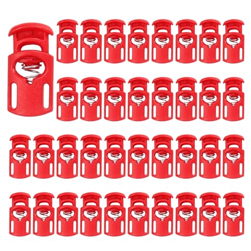PATIKIL Nylon Spring Cord Locks, Elastic Toggle Stop Slider Clamp Adjuster Fastener for Drawstring Shoelaces Paracord - color: Red