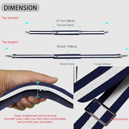 ZINZ Shoulder Strap Universal Bag Strap - 78" Ultra-Thick Padded with Dual Balanced Adjustable Buckles for Briefcase, Travel, Sports, Laptop, Crossbody Bag，Stripes-BuWBu - color: Stripes-buwbu
