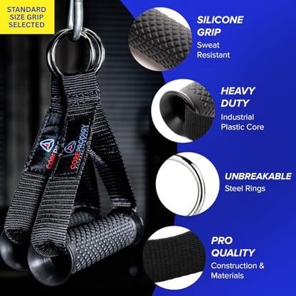 Core Prodigy Heavy Duty Exercise Handles - Grip Attachments for Cable Machine Pulleys, Gym Equipment, Resistance Bands, and Weight Lifting - style: Standard