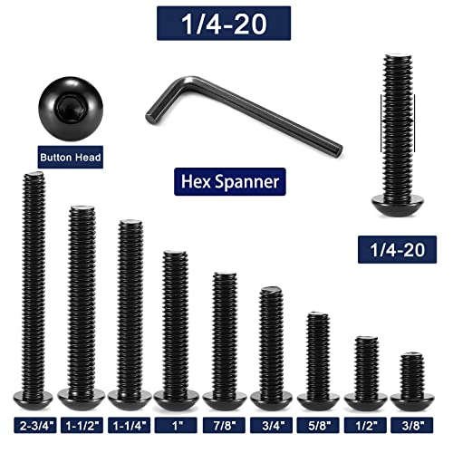 1/4-20 x 5/8" Button Head Socket Cap Bolts Screws, 20Pcs 304 Stainless Steel 18-8, Allen Hex Drive, Black Oxide by SG TZH(with Hex Spanner) - size: 1/4-20 x 5/8"