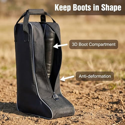 Bags for Cowboy Boots with Handle Heavy-Duty Polyester Equestrian Boot Bag, Cowboy Boot Travel Bag with Outer Pocket for Cowboy Boots, Snow Boots, Travel and Daily Use