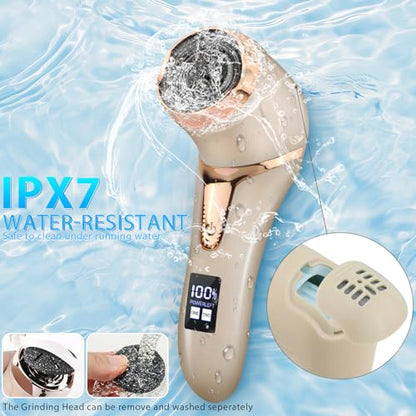 Electric Callus Remover for Feet, Portable Pedicure Kit Foot File Callus Remover, Rechargeable Waterproof Foot File for Foot Care Deadskin Remover with 9Head&LCD Display, Gold - style: Gold Electric Callus Remover +10in1+9 heads
