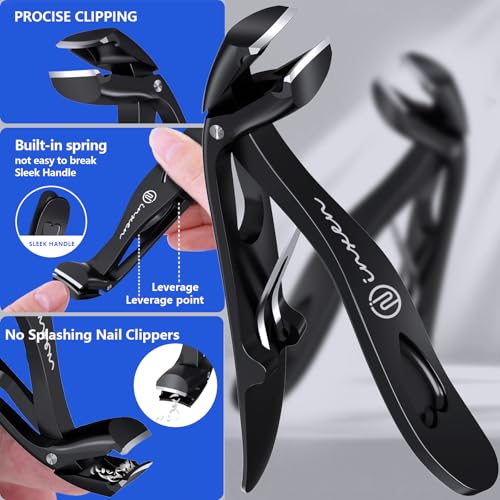 Toenail Clippers for Thick Nails for Seniors| INXEN 3-Pack Ergonomic Heavy Duty Angled Head Nail Clippers with Catcher | Premium Steel Wide Opening Fingernail Clippers Nail Cutter for Men & Women - style: Black Angled Head Nail Clipper Set