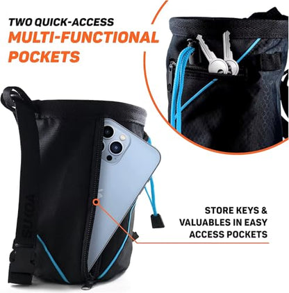 Chalk Bag for Rock Climbing with Quick-Clip Belt, Large Zippered Pockets & Brush Holder - Weight Lifting, Gym, Bouldering, Disc Golf, Wall Climbing Gear Accessories