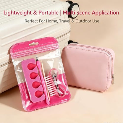 6 Piece Manicure Kit, Portable Nail Care Set with Case, Metal Pusher Nail File Clipper Brush Finger Separator, Travel Tool Set, Rose Red