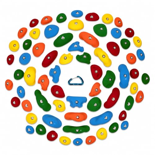 Atomik Climbing Holds 65 Pack Set 3 Equips an 8'x8' Wall Bolt-on Climbing Holds - color: Assorted Bright Tones (Red, Blue, Green, Orange, Yellow)