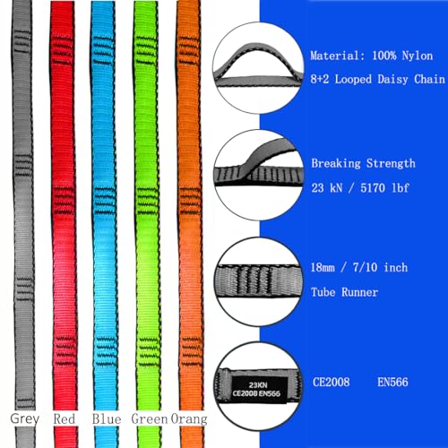 53 Inches Nylon Daisy Chains Rope Climbing Lanyard Straps Looped Strong Slings 23 kN Aerial Yoga Webbing - color: 2PCS Grey