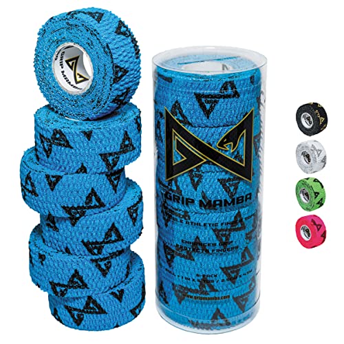 GRIP MAMBA Elastic Athletic Finger Tape, 1”Wide w/Premium Adhesive, Protects Hand Thumb Fingers Enhances Grip, Sleeve Blister Wrap for Sports, Golf, Tennis, Basketball, Pickleball (Blue, 6 Rolls) - color: Blue, size: 6 ROLL