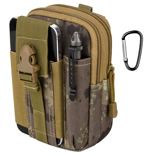 Tactical Molle Pouch Compact Utility Waist Bag Phone Holster Holder for 4.7"-6.9" iPhone 15 Pro Max/15 Pro/14 Plus/14 Pro Max/14/13 Pro Max/13 Pro/12 Pro Max/11 Pro Max - color: Camouflage Ruins