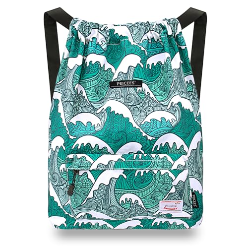 Peicees Waterproof Drawstring Sport Bag Lightweight Sackpack Backpack for Men and Women | Waterproof - color: X_sea Wave