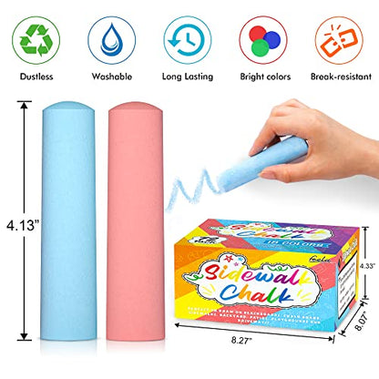 feela Jumbo Sidewalk Chalk, 72 Pack Non-Toxic Outdoor Chalk Set For Kids, 18 Colors
