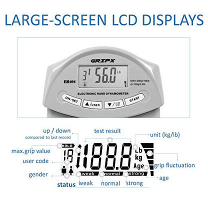 Digital Hand Dynamometer Grip Strength Measurement Meter Auto Capturing Electronic Hand Grip Power 198Lbs / 90Kgs - color: Grey