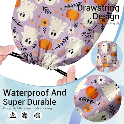 Gymnastics Grip Bag Lightweight Small Drawstring Grip Bags for Gymnasts - color: Halloween Ghost-multi