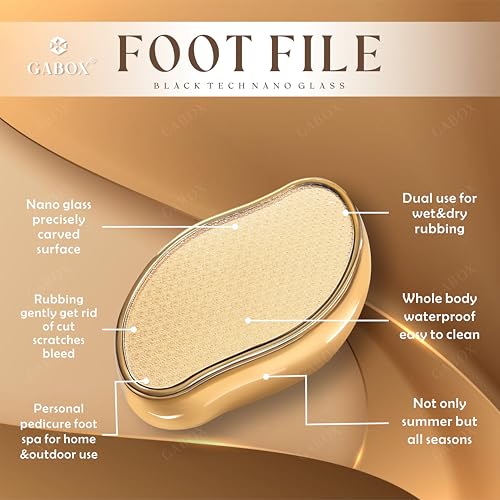 GABOX Nano Glass Pro Foot File, Feet Callus Remover, Dead Skin Exfoliator | Heel & Foot Scrubber, Pedicure SPA Tool for Women & Men, Removedor de Callos en Los Pies, Crystal Gold - style: Crystal Gold