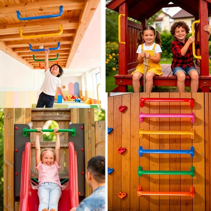 17'' Green Playground Handles Indoor Kids Monkey Bars Ladders 6 Pack | Heavy Duty Solid Steel, Bright Color Smooth Glossy Powder Coated, Comfy Secure Handle Bar for Playset SwingSet Climbing Frame - color: Green