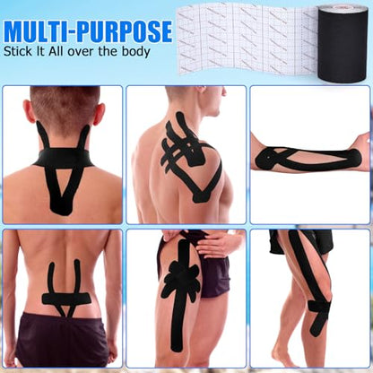 3 Pack Wide Kinesiology Tape, 4in x 5.5yd Athletic Tape, Black - color: Black 4in