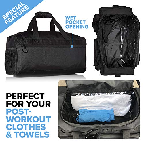 Fitdom 20" 32L Tactical Black Gym Duffle Bag with Shoe Compartment. Best Workout Bag For Men & Women. Black Gym Bag is Great For Basketball, Soccer & Other Sports As Well As Weekender & Overnight Bag