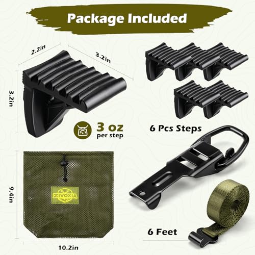 Saddle Hunting Platform Steps, Ultra-Light Ring of Steps for Climbing Bow Hunting with 6 Feet Heavy-Duty Strap & Cam Buckle, Ergonomic Anti-Slip Design - size: 6 Pack