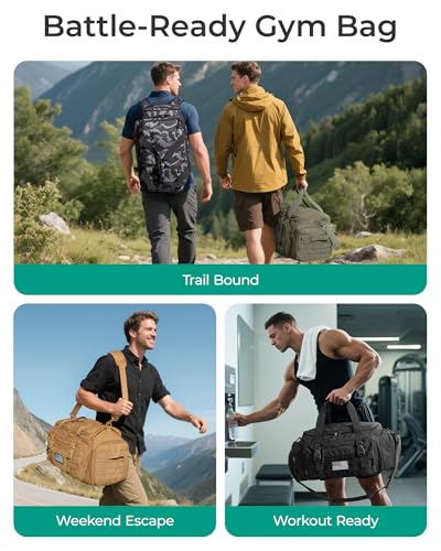 BAGSMART 4-IN-1 Gym Bag for Women Men, TSA Duffle Bag for Travel | With Shoe Compartment & Wet Pocket, 22L/30L/38L Tactical Backpack with 40oz Water Bottle Holder, Lightweight, Water-resistant - color: Military Black