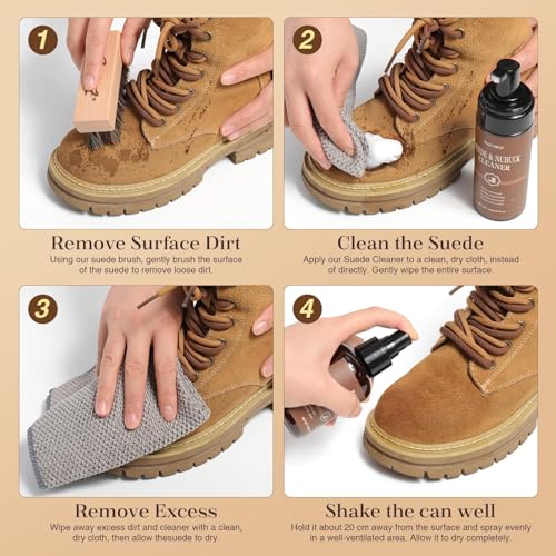 Suede & Nubuck Care Kit – 5-Piece Set with Suede Cleaner, Protector, Suede Brush & Eraser Clean, Suede Cleaning Kit Protect & Restore Shoe, Boots, Uggs, Jackets, Furniture, Handbag and Apparel