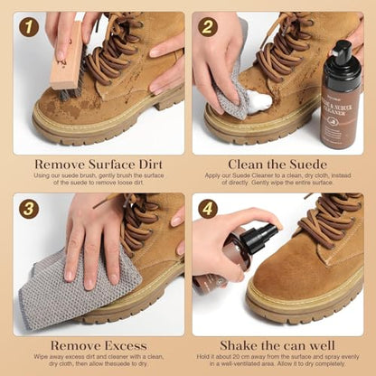 Suede & Nubuck Care Kit – 5-Piece Set with Suede Cleaner, Protector, Suede Brush & Eraser Clean, Suede Cleaning Kit Protect & Restore Shoe, Boots, Uggs, Jackets, Furniture, Handbag and Apparel