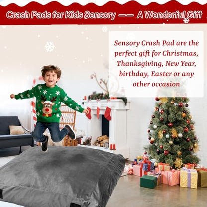 WOUDY Crash Mats for Kids Sensory, Sensory Pads for Autistic Children,Soft Foam Landing Zone, Soft, High-Density Foam Landing Zone Provides Safe Sensory, with Washable Cover - size: 4FT grey