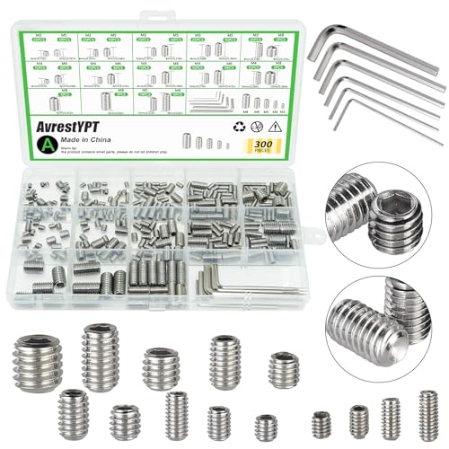 300 Pcs Set Screws, M3 M4 M5 M6 M8 Screws Assortment Kit,Allen Head Screws | Metric & SAE Allen Set Screw Assortment for Bathroom Fixtures, Door Knobs, Faucets and Plumbing Fixtures - color: Silver-Metric-300 Pcs