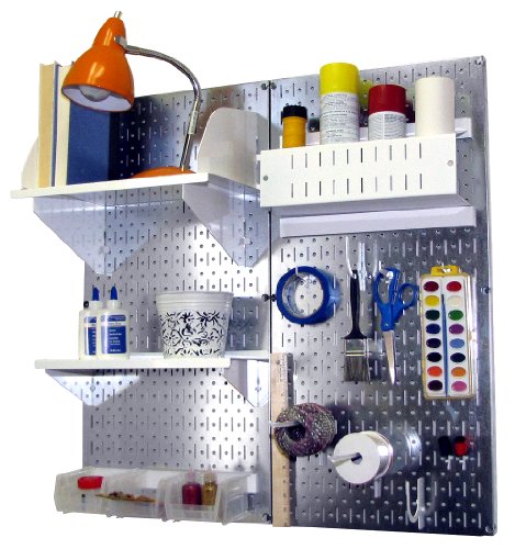 Wall Control Craft & Hobby Pegboard Organizer Storage Kit with Metallic Pegboard and White Accessories - color: Metallic Pegboard White Accessories