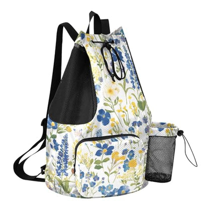 Drawstring Climbing Gym Bag With Water Bottle Pocket Women Mens Drawstring Backpack with Wet Dry Compartments Watercolor Colorful Floral Pattern