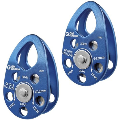 GM CLIMBING Swing Cheek Micro Pulley 30kN CE UIAA Certified - color: Ball Bearing | Blue-Pack of 2