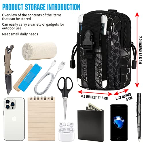 Tactical Molle Pouch Compact Utility Waist Bag Phone Holster Holder for 4.7"-6.9" iPhone 15 Pro Max/15 Pro/14 Plus/14 Pro Max/14/13 Pro Max/13 Pro/12 Pro Max/11 Pro Max - color: Black Serpentine