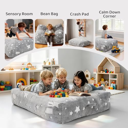 Crash Pad for Kids 3x4 Ft-Sensory Pad with 25D Shredded Foam&Removable Washable Cover,Soft Dutch Velvet Star Design,Non-Slip Sensory Mat for Autism,ADHD,Playroom