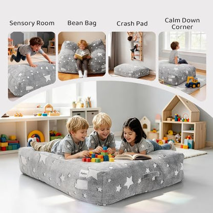 Crash Pad for Kids 3x4 Ft-Sensory Pad with 25D Shredded Foam&Removable Washable Cover,Soft Dutch Velvet Star Design,Non-Slip Sensory Mat for Autism,ADHD,Playroom