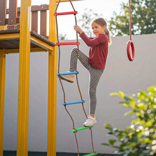 6.6 Ft Climbing Rope Ladder for Kids, Hanging Rope Ladder for Indoor Play Set and Outdoor Tree House, Playground Swing Set and Ninja Slackline | 6-Rung Ninja Line Ladder | Ladder to Climb Tree Kids | Playground Backyard Play Set Accessories - style: Rope