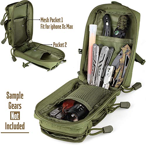 LIVANS Tactical Molle Utility Pouch, EDC Tool Pouch Tactical Phone Pouches Mini Waist Pouches Medical EDC IFAK Pack Mini Design of 3-Day Backpack - color: Army Green