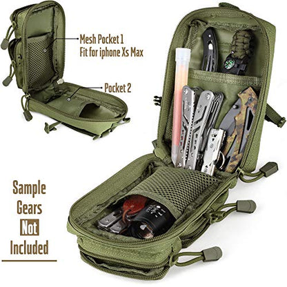 LIVANS Tactical Molle Utility Pouch, EDC Tool Pouch Tactical Phone Pouches Mini Waist Pouches Medical EDC IFAK Pack Mini Design of 3-Day Backpack - color: Army Green