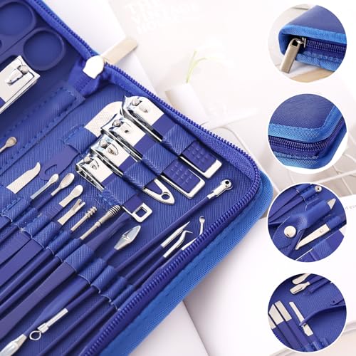 Manicure Set Pedicure Kit Womens Nail Clippers Set 32 in 1 Professional Grooming Care Tools Nail Kit Including Facial, Fingernails and Toenails Care with Travel Case Women - color: Blue_32in1