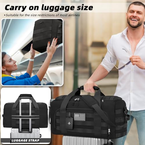ZOMFELT Gym Bags for Men, 3-in-1 65L Large Sports Duffle Bag for Travel | Sports Basketball Bags with Removable Dividers & Shoe Compartment, Waterproof Weekender Overnight Travel bag, Black - size: Large
