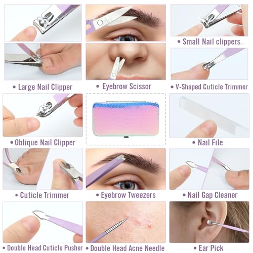 Aceoce Professional Manicure Pedicure Set Nail Clippers Kit Gifts for Women | Ultra Sharp Stainless Steel Nail Manicure Pedicure Tools,Cuticle Kit,Grooming Kits,Travel Nail Care Manicure Pedicure Kit