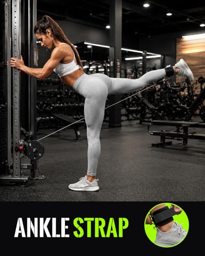3 Grip Lengths in 1 Tricep Rope Cable Attachment & Wrist Brace Ankle Strap | Ergonomic Handles, Greater ROM for Tricep Push Down Attachment Gym Rope for Overhead Extension With Wrist Brace Ankle Strap