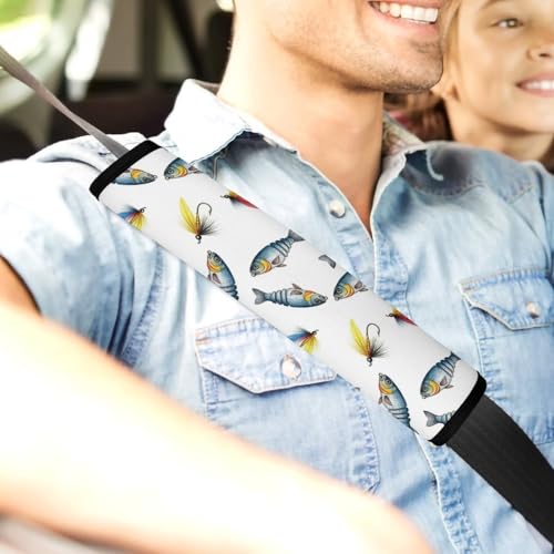2PCS Watercolor Fishermen Lures Seat Belt Cover Breathable Automotive Seat Belt Protector for Adult Use, Most Cars, Pressure Relief - color: Pattern 1058